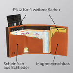 Afbeelding in Gallery-weergave laden, 43693613285642;Scheinfach aus Echtleder;Unser Cardholder verfügt über ein elegantes Echtleder-Scheinfach und bietet Platz für bis zu vier zusätzliche Karten neben den sieben im Aluminium-Case.
